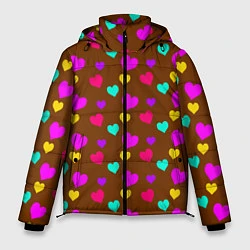 Куртка зимняя мужская Сердечки разноцветные, цвет: 3D-красный