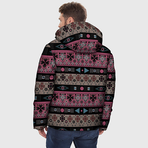 Мужская зимняя куртка Этнический полосатый орнамент / 3D-Черный – фото 4