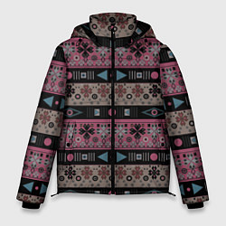Куртка зимняя мужская Этнический полосатый орнамент, цвет: 3D-черный