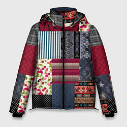 Куртка зимняя мужская Деревенский стиль Пэчворк, цвет: 3D-черный