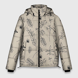 Куртка зимняя мужская Цветы и листья, цвет: 3D-черный