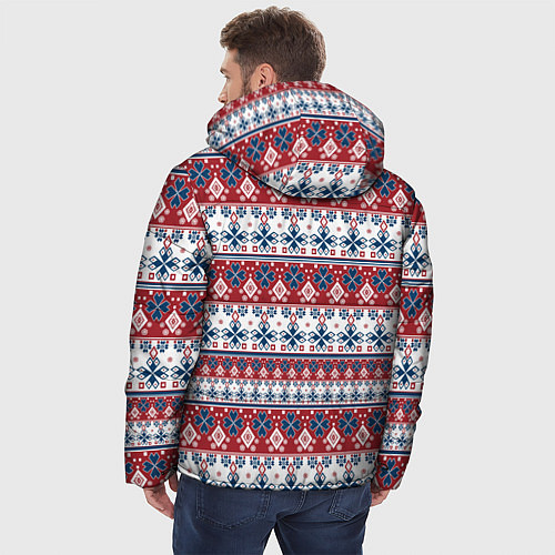 Мужская зимняя куртка Этнический красно-синий узор / 3D-Черный – фото 4