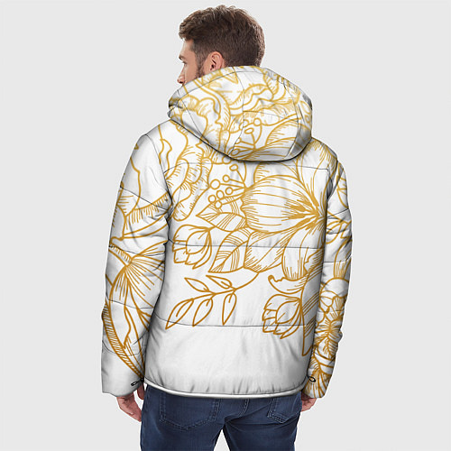 Мужская зимняя куртка Золотые цветы на белом / 3D-Черный – фото 4