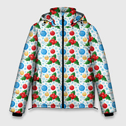 Куртка зимняя мужская Новогодняя Символика украшения, цвет: 3D-черный