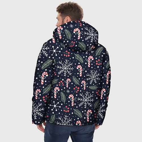 Мужская зимняя куртка Паттерн с веточками / 3D-Черный – фото 4