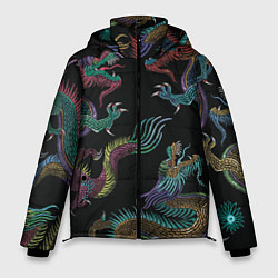 Куртка зимняя мужская Цветные драконы, цвет: 3D-черный