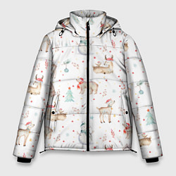 Куртка зимняя мужская Паттерн с оленями и медведями, цвет: 3D-черный