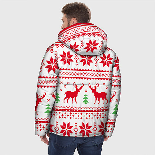 Мужская зимняя куртка Новогодний узор с оленями / 3D-Красный – фото 4