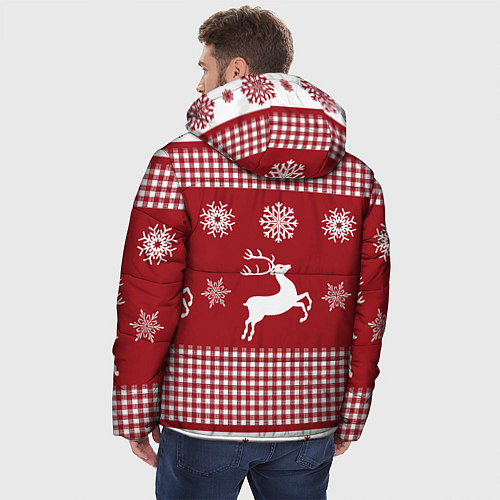 Мужская зимняя куртка Узор с оленями / 3D-Красный – фото 4