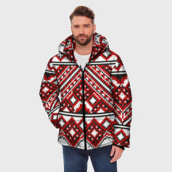 Куртка зимняя мужская Русский узор, геометрическая вышивка, цвет: 3D-черный — фото 2