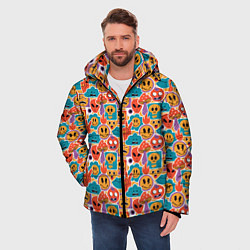Куртка зимняя мужская Психоделика Космос Смайлы, цвет: 3D-красный — фото 2