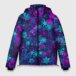 Куртка зимняя мужская Неоновые снежинки, цвет: 3D-черный