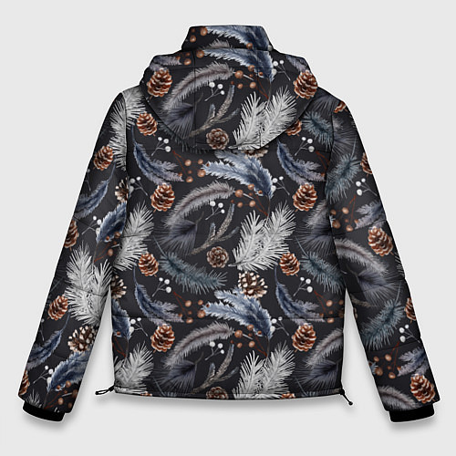 Мужская зимняя куртка Узор из еловых веток и шишек Акварельный рисунок / 3D-Светло-серый – фото 2