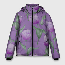 Куртка зимняя мужская Фиолетовые тюльпаны с зелеными листьями, цвет: 3D-черный