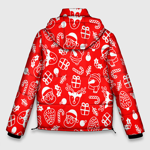 Мужская зимняя куртка Новогодний узор паттерн / 3D-Красный – фото 2