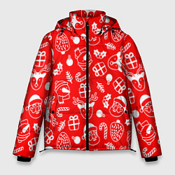 Куртка зимняя мужская Новогодний узор паттерн, цвет: 3D-красный