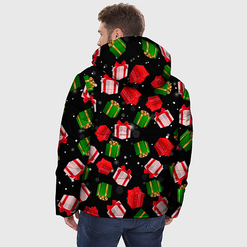 Мужская зимняя куртка Новогодние паттерн подарков / 3D-Светло-серый – фото 4