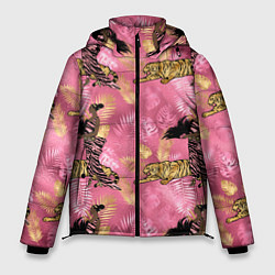 Куртка зимняя мужская Девушка с тиграми паттерн, цвет: 3D-красный