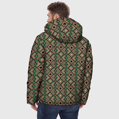 Мужская зимняя куртка Абстракция из черных, зеленых и бежевых квадратов / 3D-Черный – фото 4