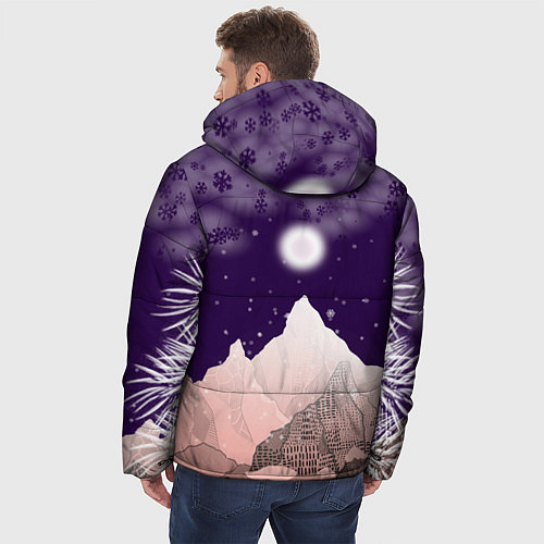 Мужская зимняя куртка Зимнее лунное небо в горах со снегопадом / 3D-Черный – фото 4