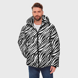 Куртка зимняя мужская Чёрно-Белые полоски Зебры, цвет: 3D-черный — фото 2