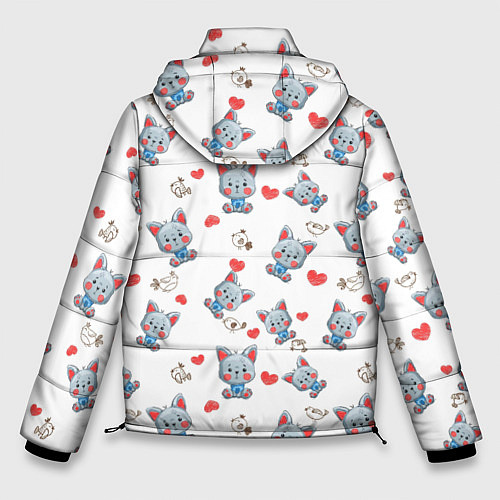 Мужская зимняя куртка Маленькие котята паттерн / 3D-Красный – фото 2