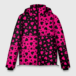 Куртка зимняя мужская Черно-Розовые сердца, цвет: 3D-черный