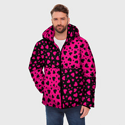 Куртка зимняя мужская Черно-Розовые сердца, цвет: 3D-красный — фото 2