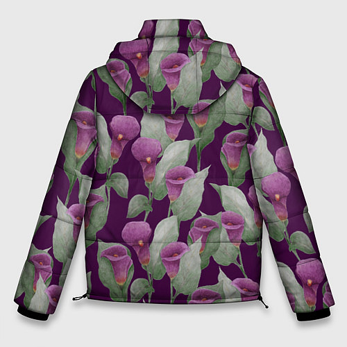 Мужская зимняя куртка Фиолетовые каллы на темно фиолетовом фоне / 3D-Светло-серый – фото 2
