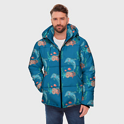 Куртка зимняя мужская Дельфины Море паттерн, цвет: 3D-красный — фото 2