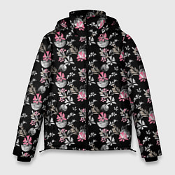 Куртка зимняя мужская Абстрактный черно-розовый узор, цвет: 3D-красный