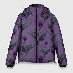 Куртка зимняя мужская Фиолетовые каллы с зелеными листьями, цвет: 3D-светло-серый