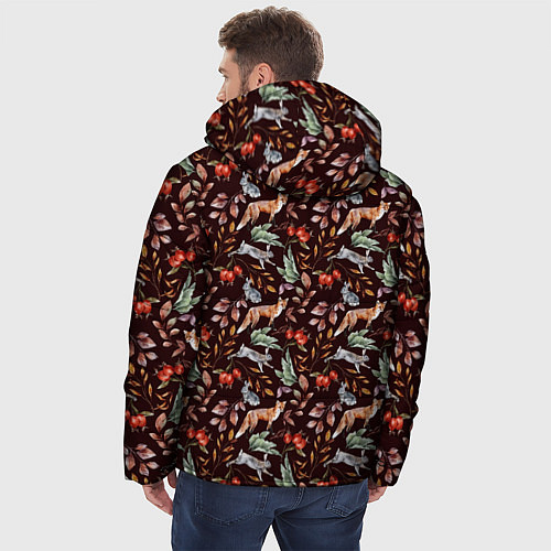 Мужская зимняя куртка Лесная лисичка паттерн / 3D-Черный – фото 4