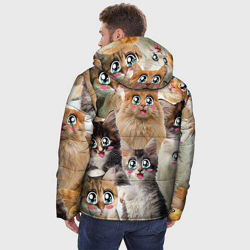 Мужская зимняя куртка Много кошек с большими анимэ глазами / 3D-Светло-серый – фото 4