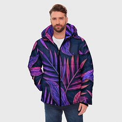 Куртка зимняя мужская Neon Tropical plants pattern, цвет: 3D-черный — фото 2