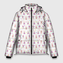 Куртка зимняя мужская Веселые кролики с пасхальными яйцами, цвет: 3D-светло-серый