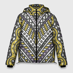 Куртка зимняя мужская Абстрактный узор в стиле дудл Желтый, серый и белы, цвет: 3D-светло-серый