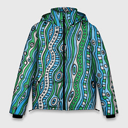 Куртка зимняя мужская Разноцветная абстракция в стиле дудл Волны, линии,, цвет: 3D-светло-серый