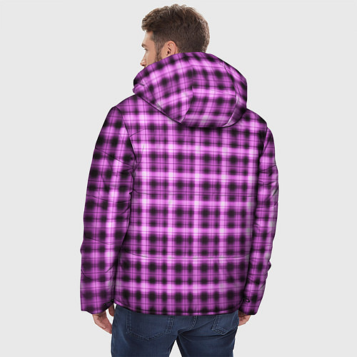 Мужская зимняя куртка Неоновый узор в клетку Светящиеся квадраты, сетка / 3D-Черный – фото 4