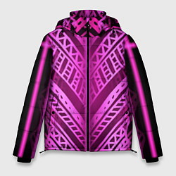 Куртка зимняя мужская Неоновая абстракция Розовый светящийся узор на тем, цвет: 3D-черный