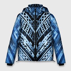 Куртка зимняя мужская Неоновый узор Абстракция Голубой и синий цвет на ч, цвет: 3D-светло-серый