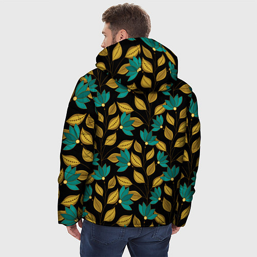 Мужская зимняя куртка Золотые и зеленые листья / 3D-Черный – фото 4