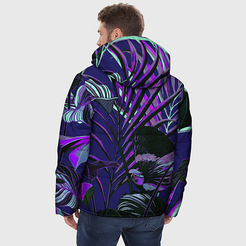 Мужская зимняя куртка Цветы Тропики Ночью / 3D-Черный – фото 4