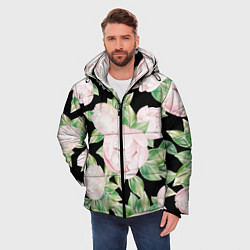 Куртка зимняя мужская Цветы Нарисованные Пионы, цвет: 3D-светло-серый — фото 2