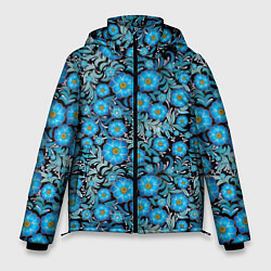 Куртка зимняя мужская Поле синих цветов, цвет: 3D-черный