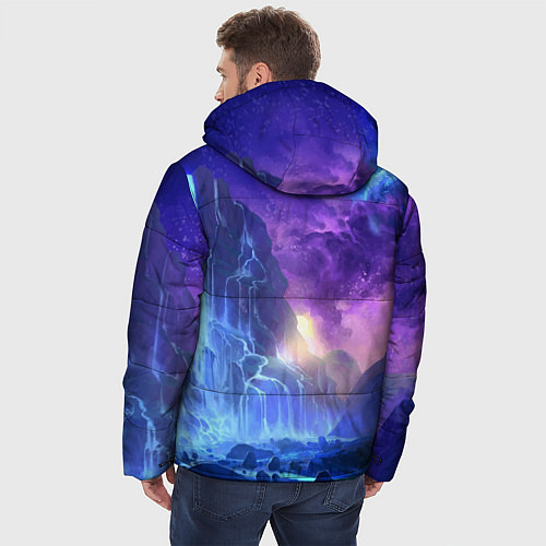 Мужская зимняя куртка Фантастический пейзаж Водопад Неон / 3D-Черный – фото 4