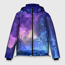 Мужская зимняя куртка Фантастический пейзаж Водопад Неон