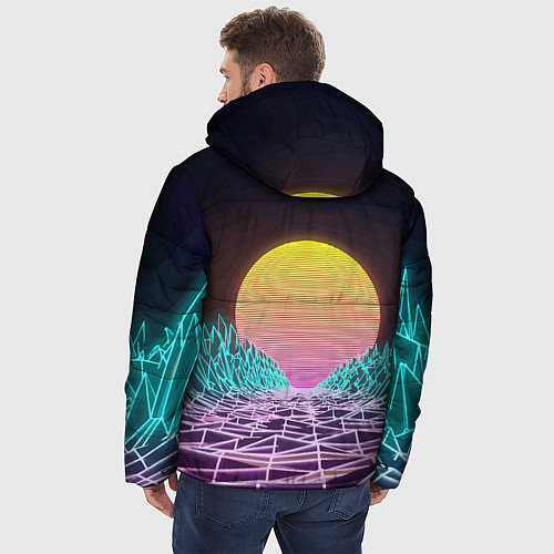 Мужская зимняя куртка Vaporwave Закат солнца в горах Neon / 3D-Черный – фото 4