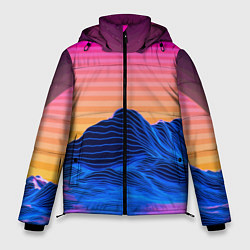 Куртка зимняя мужская Vaporwave Mountains Психоделика Неон, цвет: 3D-красный