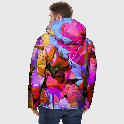 Мужская зимняя куртка Красочный летний цветочный паттерн Summer color pa / 3D-Черный – фото 4